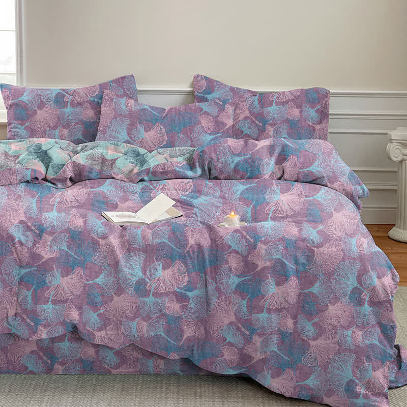Ownkoti Retro Botanical Ginkgo Leaf Cotton Bedding Set - Purple - King - Bedding Set(4PCS) - image 8