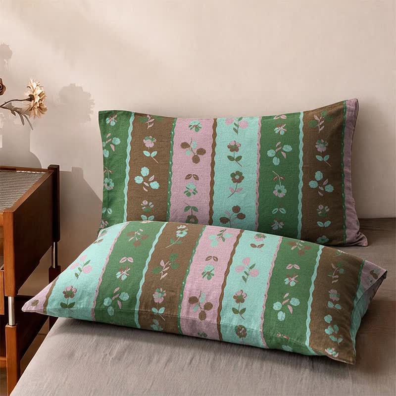 Ownkoti Multi‑Color Striped Flower Cotton Bedspread - 2PCS Pillowcases - 19" x 29" - image 3