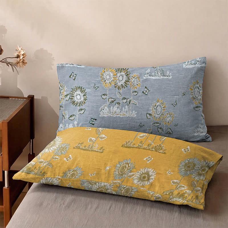 Ownkoti Artistic Sunflower Cotton Gauze Bedspread - 2PCS Pillowcases - 19" x 29" - image 3