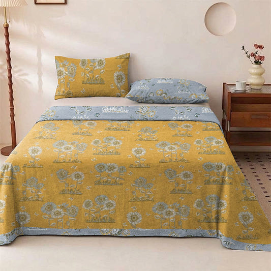 Ownkoti Artistic Sunflower Cotton Gauze Bedspread - Bedspread - King - image 0
