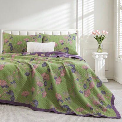 Ownkoti Artistic Ginkgo Leaf Cotton Gauze Blanket - Green - 90" x 92" - image 8
