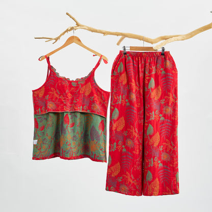 Ownkoti Retro Red Leaf Cotton Cami Lounge Set - image 1