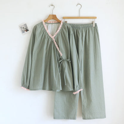 Ownkoti Sweet Side Tie Cotton Loungewear Set - Green - XL - image 0