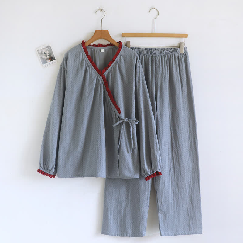 Ownkoti Sweet Side Tie Cotton Loungewear Set - Blue - XL - image 5