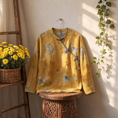 Ownkoti Vintage Floral Insect Long Sleeve Top - image 2