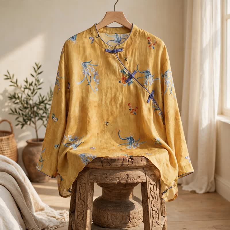 Ownkoti Vintage Floral Insect Long Sleeve Top - image 1