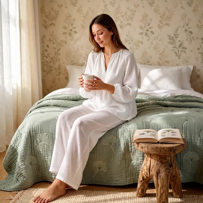 Ownkoti Solid White Cotton Gauze Loungewear Set - image 1