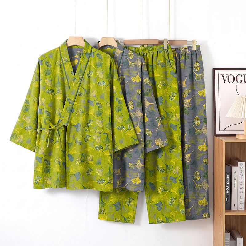 Ownkoti Ginkgo Leaf Cotton Kimono Lounge Pajama Set - image 1