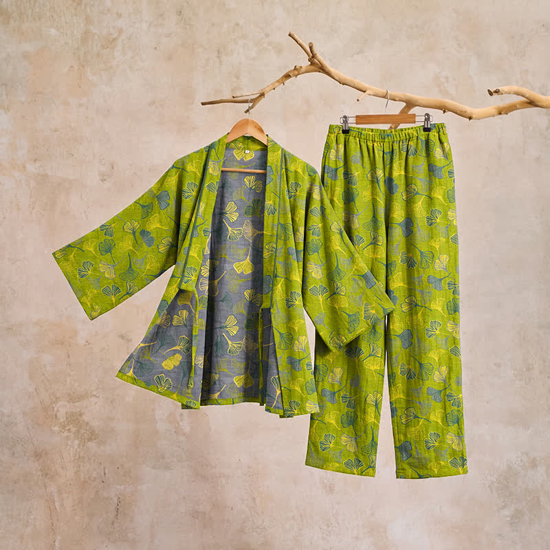 Ownkoti Ginkgo Leaf Cotton Kimono Lounge Pajama Set - image 4