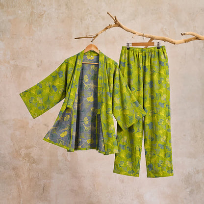 Ownkoti Ginkgo Leaf Cotton Kimono Lounge Pajama Set - image 4