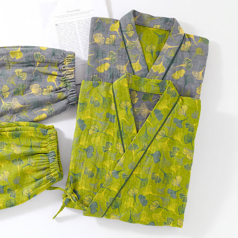Ownkoti Ginkgo Leaf Cotton Kimono Lounge Pajama Set - image 5