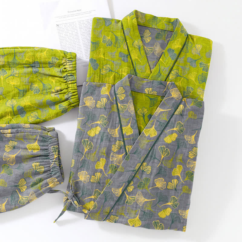 Ownkoti Ginkgo Leaf Cotton Kimono Lounge Pajama Set - image 11