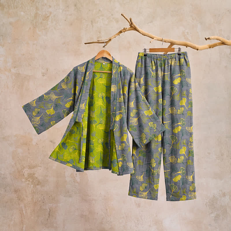 Ownkoti Ginkgo Leaf Cotton Kimono Lounge Pajama Set - image 10