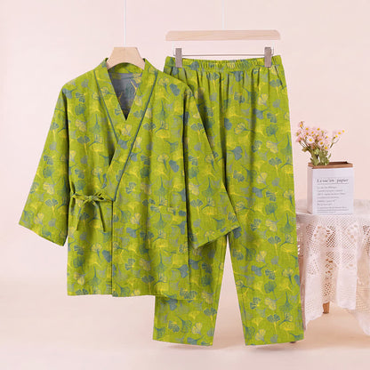Ownkoti Ginkgo Leaf Cotton Kimono Lounge Pajama Set - image 2