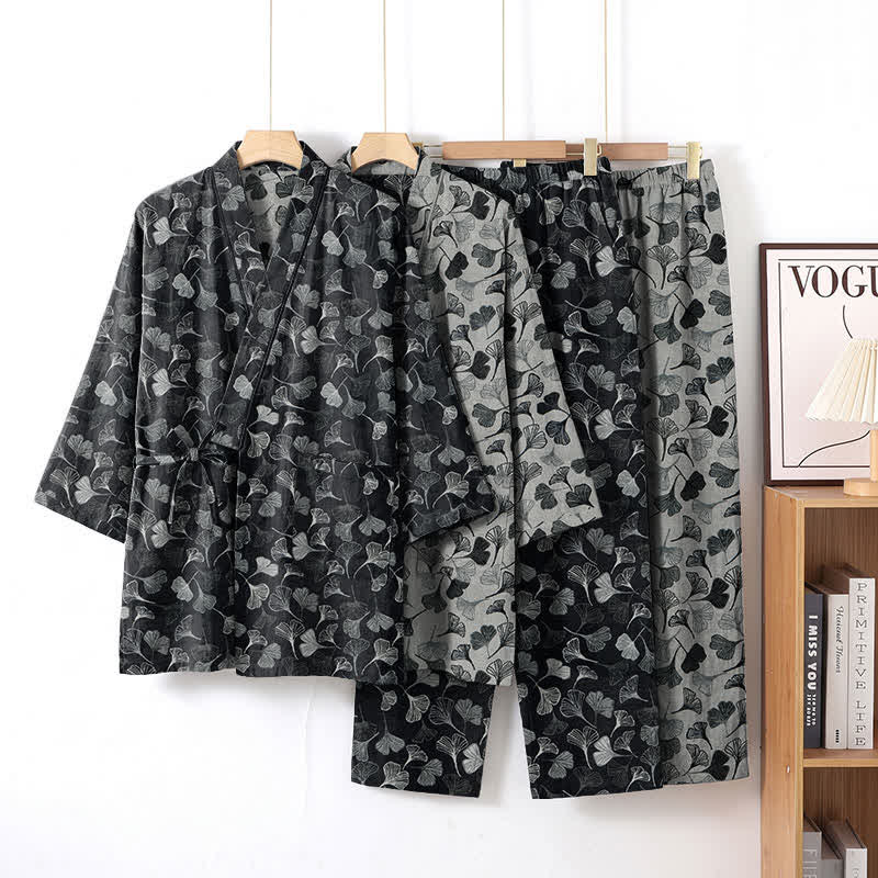 Ownkoti Ginkgo Leaf Cotton Long‑Sleeve Loungewear Set - image 1