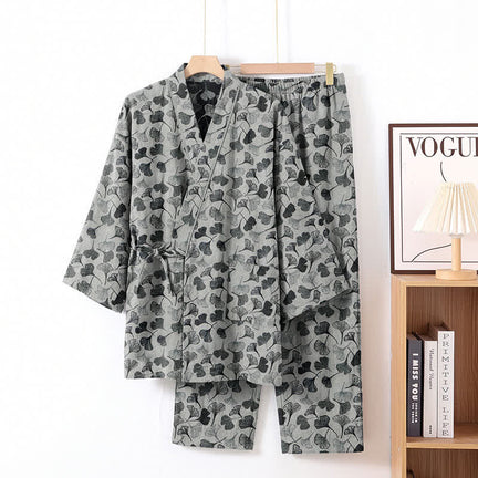 Ownkoti Ginkgo Leaf Cotton Long‑Sleeve Loungewear Set - White - XL - image 0