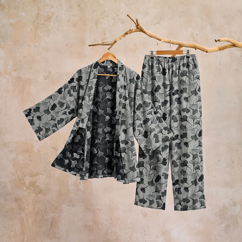 Ownkoti Ginkgo Leaf Cotton Long‑Sleeve Loungewear Set - image 9