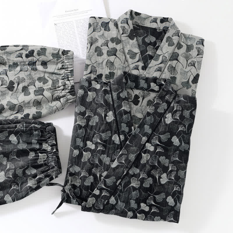 Ownkoti Ginkgo Leaf Cotton Long‑Sleeve Loungewear Set - image 4