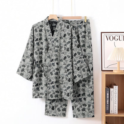 Ownkoti Ginkgo Leaf Cotton Long‑Sleeve Loungewear Set - White - XL - image 5