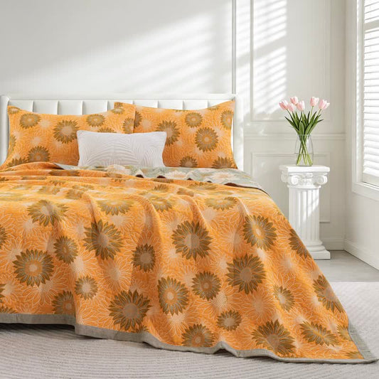 Ownkoti Retro Sunflower Cotton Gauze Blanket - Orange - 98" x 94" - Blanket - image 0