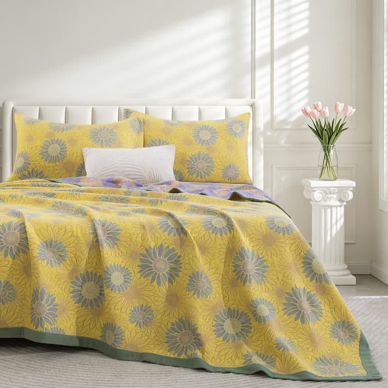 Ownkoti Retro Sunflower Cotton Gauze Blanket - Yellow - 98" x 94" - Blanket - image 10