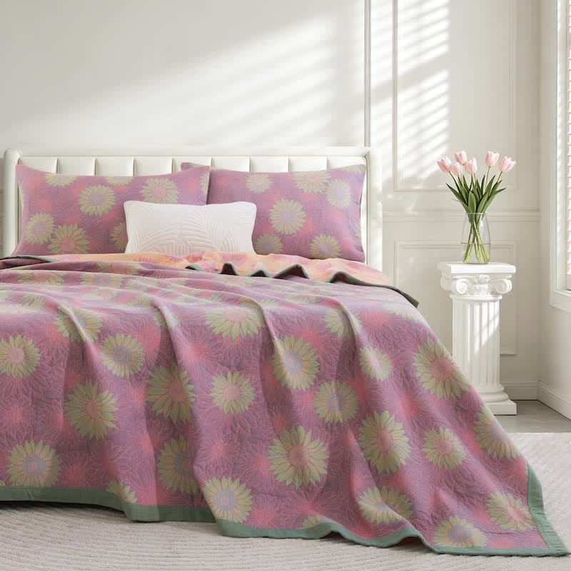 Ownkoti Retro Sunflower Cotton Gauze Blanket - Pink - 98" x 94" - Blanket - image 20