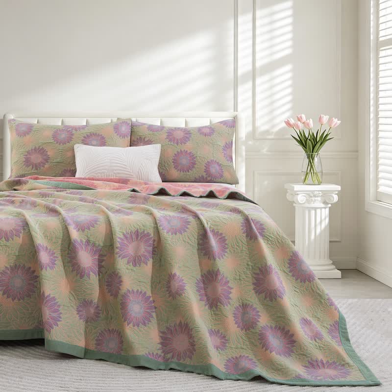 Ownkoti Retro Sunflower Cotton Gauze Blanket - Green - 98" x 94" - Blanket - image 27