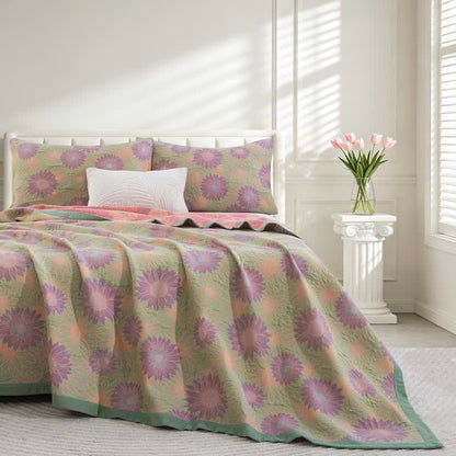Ownkoti Retro Sunflower Cotton Gauze Blanket - Green - 98" x 94" - Blanket - image 27