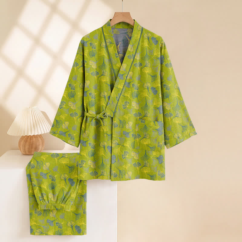 Ownkoti Ginkgo Leaf Cotton Kimono Lounge Pajama Set - image 3