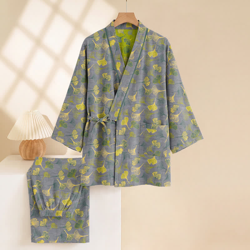 Ownkoti Ginkgo Leaf Cotton Kimono Lounge Pajama Set - image 9