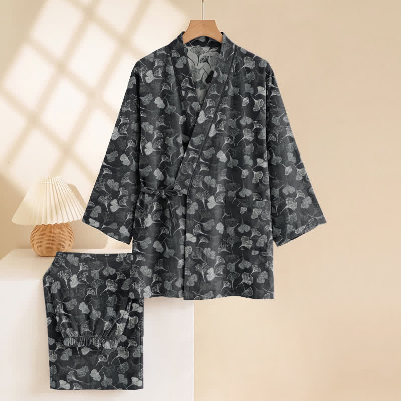 Ownkoti Ginkgo Leaf Cotton Long‑Sleeve Loungewear Set - image 2