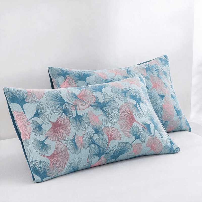 Ownkoti Retro Botanical Ginkgo Leaf Cotton Blanket - Blue - 20" x 36" - 2PCS Pillowcases - image 4