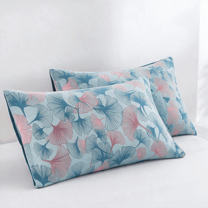 Ownkoti Retro Botanical Ginkgo Leaf Cotton Blanket - Blue - 20" x 36" - 2PCS Pillowcases - image 4