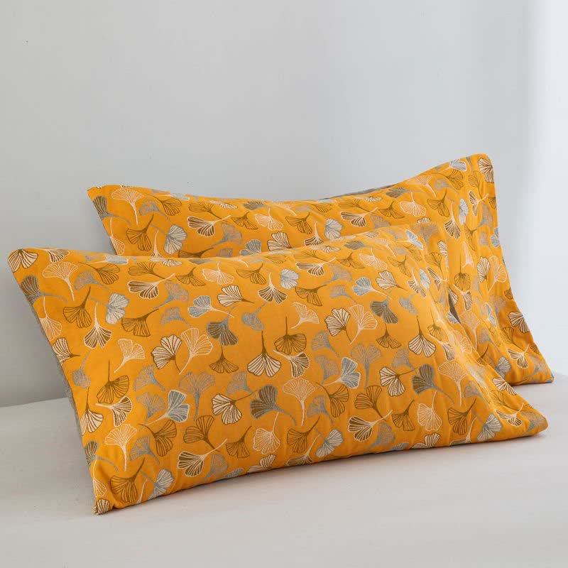 Ownkoti Golden Ginkgo Reversible Cotton Blanket - Orange - 20" x 36" - 2PCS Pillowcases - image 7