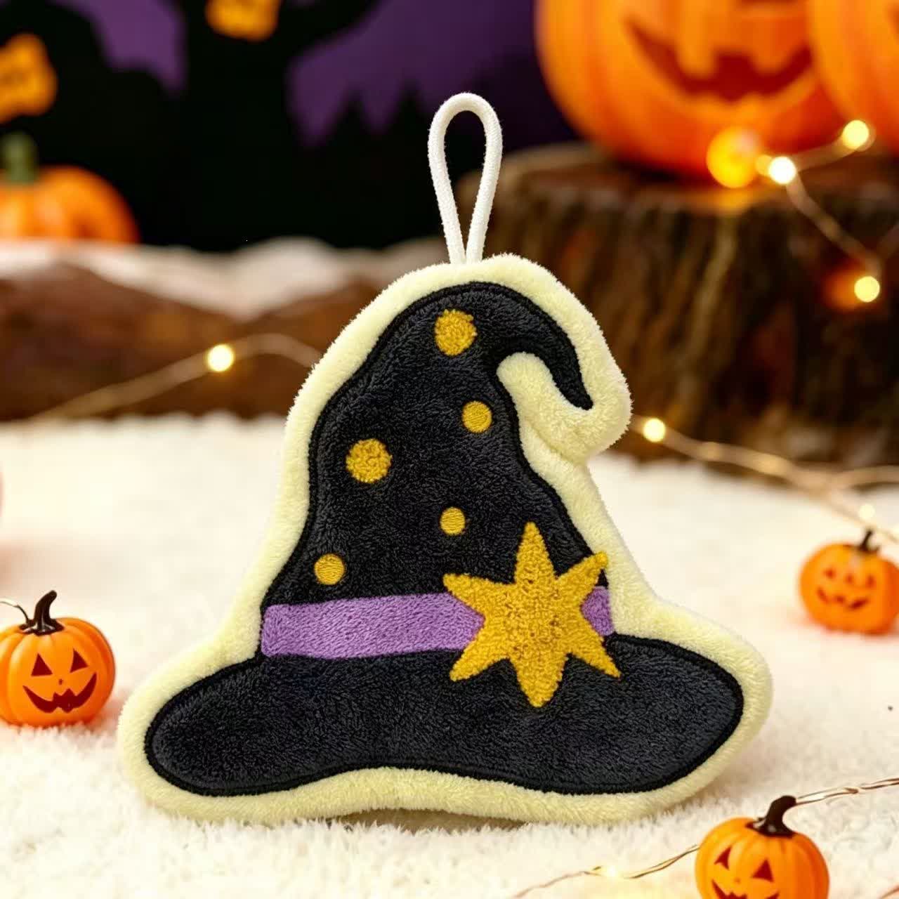 Ownkoti Halloween Fleece Hanging Hand Towel - Black Hat - 5PCS - image 3