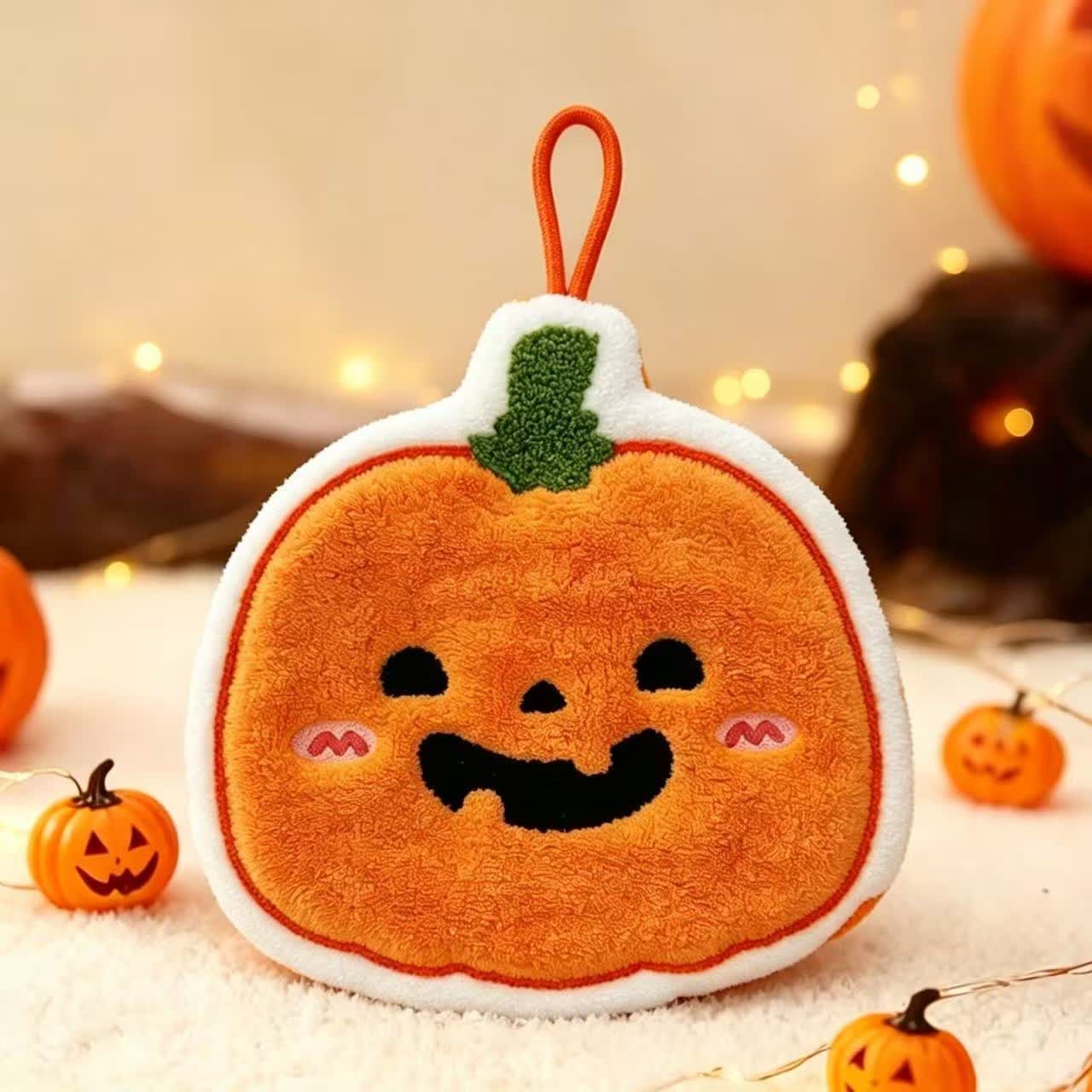 Ownkoti Halloween Fleece Hanging Hand Towel - Pumpkin - 5PCS - image 1