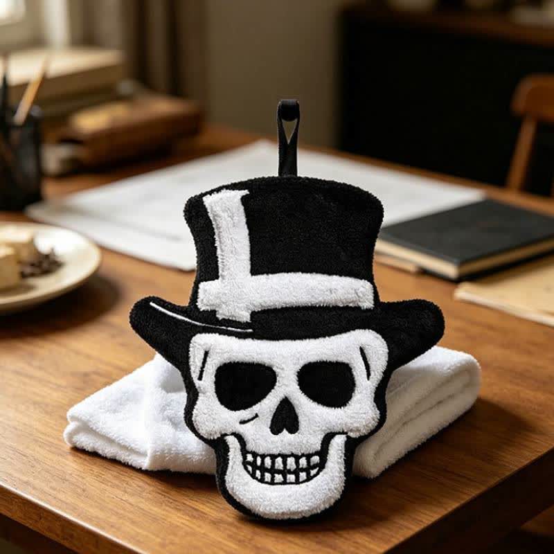 Ownkoti Gothic Skull Fleece Hanging Hand Towel  - Top Hat - 3PCS - image 5