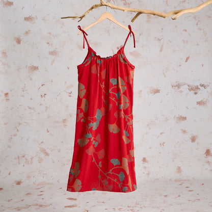 Ownkoti Ginkgo Leaf Tie Strap Maxi Lounge Dress - Red & Green - L - image 0