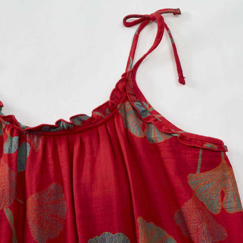 Ownkoti Ginkgo Leaf Tie Strap Maxi Lounge Dress - image 4