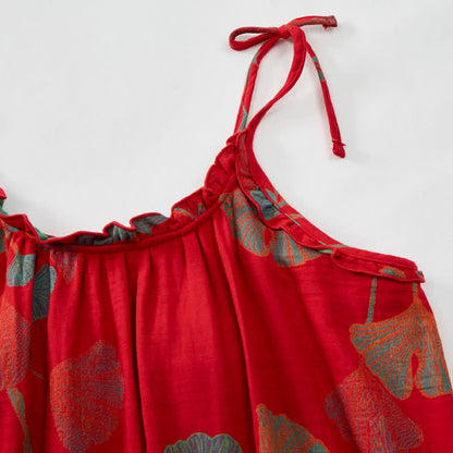 Ownkoti Ginkgo Leaf Tie Strap Maxi Lounge Dress - image 4