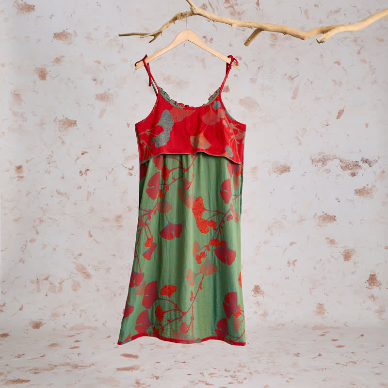 Ownkoti Ginkgo Leaf Tie Strap Maxi Lounge Dress - image 1