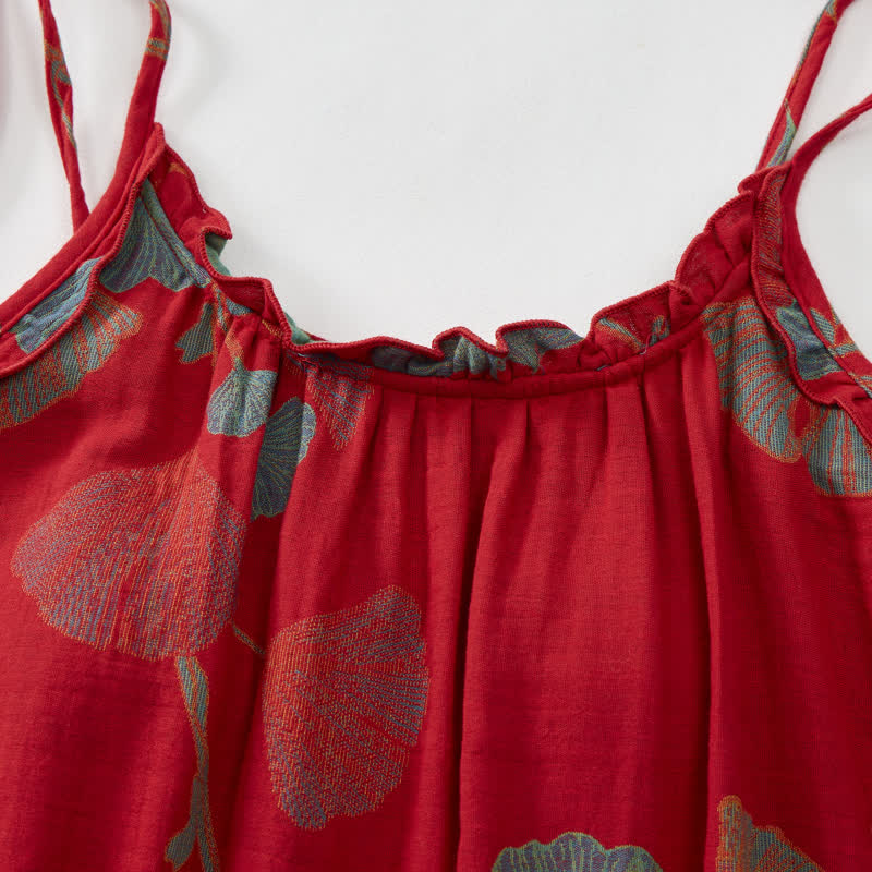Ownkoti Ginkgo Leaf Tie Strap Maxi Lounge Dress - image 3
