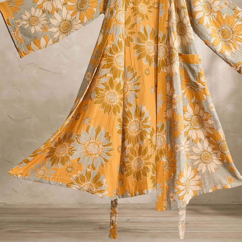 Ownkoti Vintage Sunflower Cotton Kimono Bathrobe - image 9