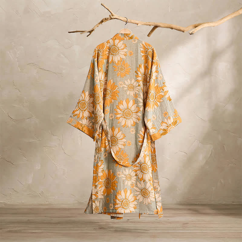 Ownkoti Vintage Sunflower Cotton Kimono Bathrobe - image 8