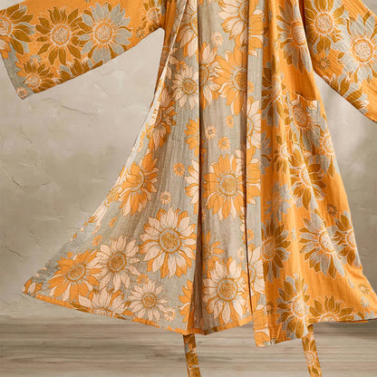 Ownkoti Vintage Sunflower Cotton Kimono Bathrobe - image 2