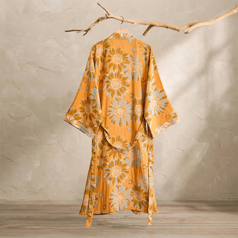Ownkoti Vintage Sunflower Cotton Kimono Bathrobe - image 1