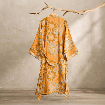 Ownkoti Vintage Sunflower Cotton Kimono Bathrobe - image 1