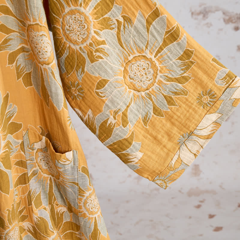 Ownkoti Vintage Sunflower Cotton Kimono Bathrobe - image 4