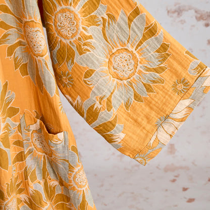 Ownkoti Vintage Sunflower Cotton Kimono Bathrobe - image 4