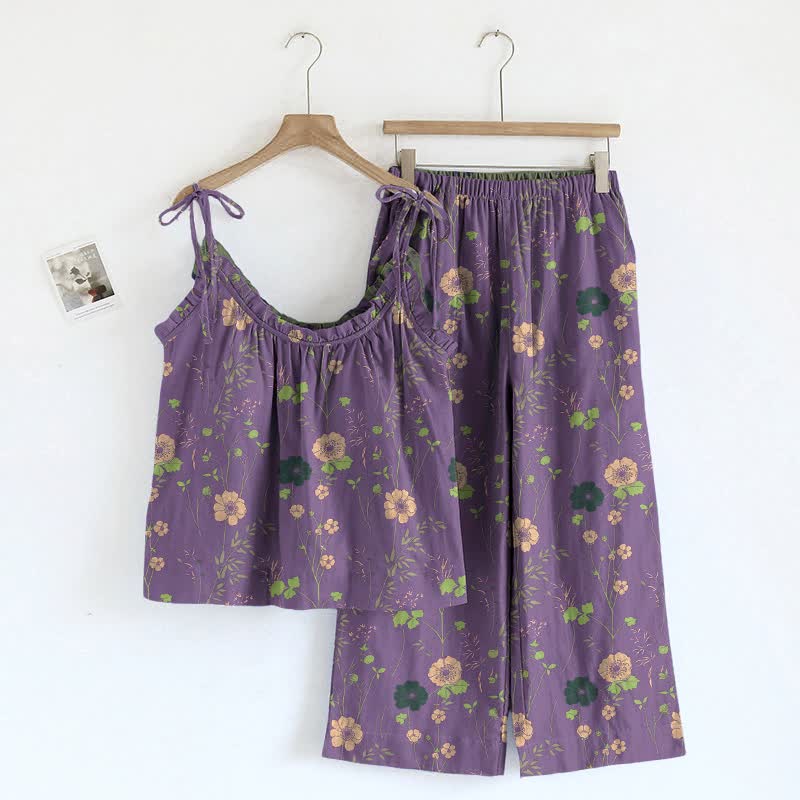 Ownkoti Vintage Floral Cami & Pants Pajama Set - Purple & Green - XL - image 3